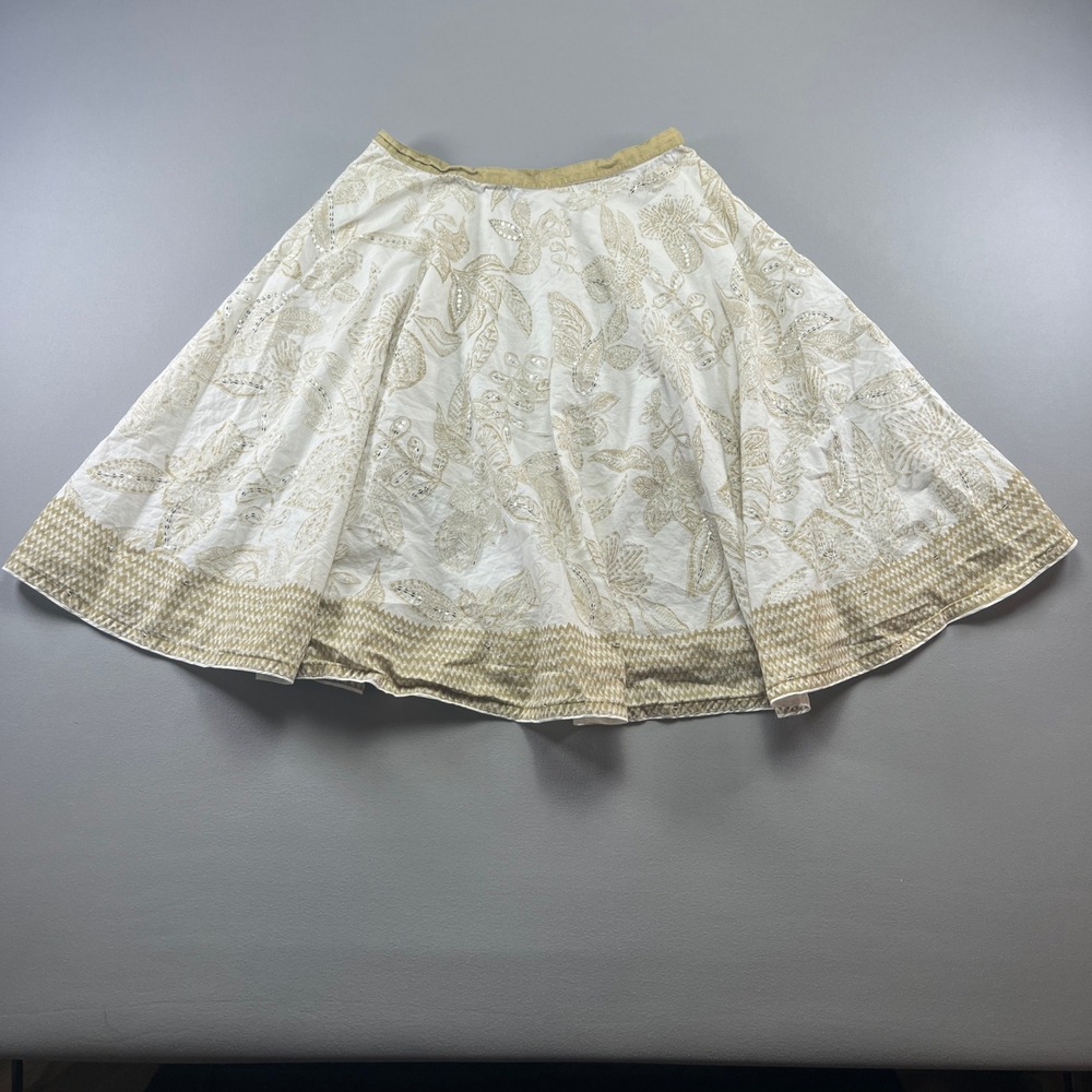 A.n.a A New Approach Flare Skirt Womens 10 Petite Beige Paisley Embroidered Boho